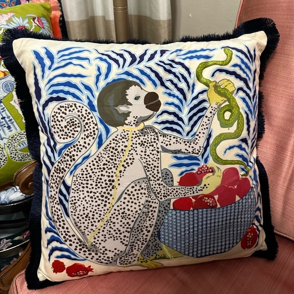 Pillow Cover Grandmillennial Monkeys - Pink Green Chinoiserie Staffordshire Dogs - Picture 7 of 17